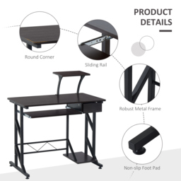 HOMCOM Wooden Computer Desk with Display Shelf, Executive PC Workstation for Home Office, Brown - Aosom UK - thumbnail 5