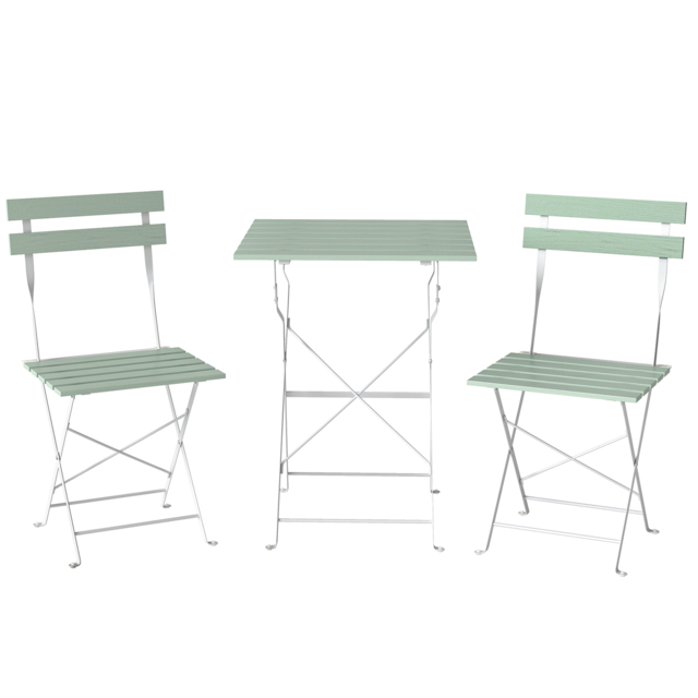 Outsunny Outdoor Bistro Set Folding Patio Furniture Set with 2 Chairs Table for 2 People White and Green - image 1
