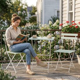 Outsunny Outdoor Bistro Set Folding Patio Furniture Set with 2 Chairs Table for 2 People White and Green - thumbnail 9