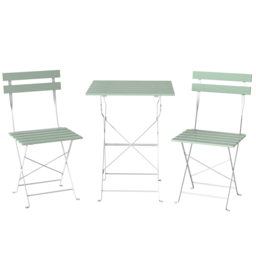 Outsunny Outdoor Bistro Set Folding Patio Furniture Set with 2 Chairs Table for 2 People White and Green - thumbnail 1