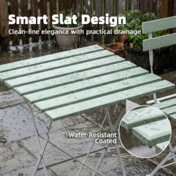 Outsunny Outdoor Bistro Set Folding Patio Furniture Set with 2 Chairs Table for 2 People White and Green - thumbnail 7