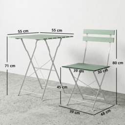 Outsunny Outdoor Bistro Set Folding Patio Furniture Set with 2 Chairs Table for 2 People White and Green - thumbnail 3