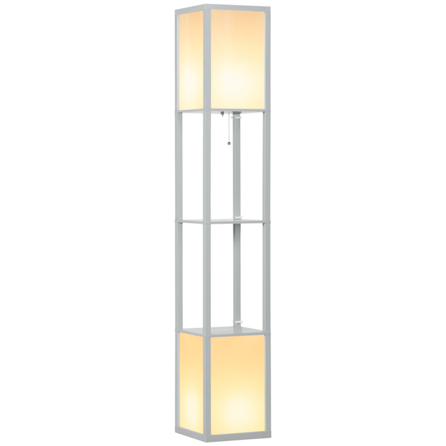 HOMCOM Modern Shelf Floor Lamp with Dual Ambient Light, Standing Lamp Living Room, Bedroom, 156cm, Grey - image 1