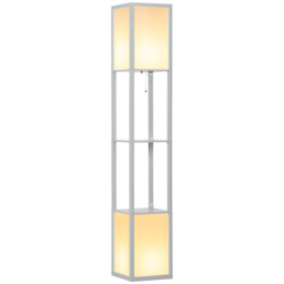 HOMCOM Modern Shelf Floor Lamp with Dual Ambient Light, Standing Lamp Living Room, Bedroom, 156cm, Grey - thumbnail 1