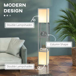 HOMCOM Modern Shelf Floor Lamp with Dual Ambient Light, Standing Lamp Living Room, Bedroom, 156cm, Grey - thumbnail 4