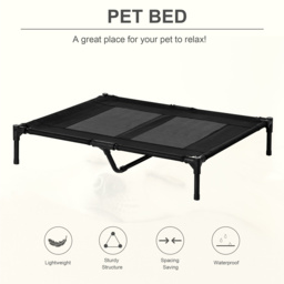 PawHut Large Elevated Dog Bed Cat Elevated Lifted Cooling Portable Camping Basket Outdoor Indoor Mesh Pet Cot Metal Frame, Black - Aosom UK - thumbnail 4