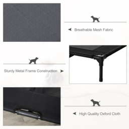PawHut Large Elevated Dog Bed Cat Elevated Lifted Cooling Portable Camping Basket Outdoor Indoor Mesh Pet Cot Metal Frame, Black - Aosom UK - thumbnail 6