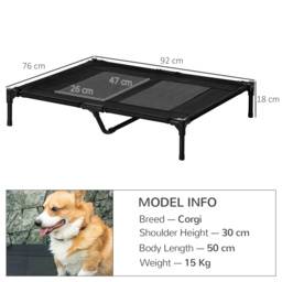 PawHut Large Elevated Dog Bed Cat Elevated Lifted Cooling Portable Camping Basket Outdoor Indoor Mesh Pet Cot Metal Frame, Black - Aosom UK - thumbnail 3