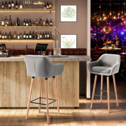HOMCOM 2pcs Bar Chair, Wooden Counter Bar Stool with Linen Upholstery, Wood Legs, for Living Room Dining Room, Cat Scratch Anti, Grey - Aosom UK - thumbnail 8