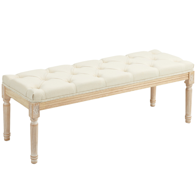 HOMCOM Vintage Wooden Bed End Bench - Cream White - image 1