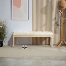 HOMCOM Vintage Wooden Bed End Bench - Cream White - thumbnail 8
