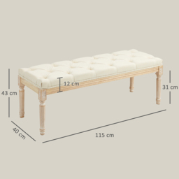 HOMCOM Vintage Wooden Bed End Bench - Cream White - thumbnail 3