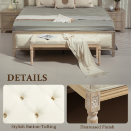 HOMCOM Vintage Wooden Bed End Bench - Cream White - thumbnail 4