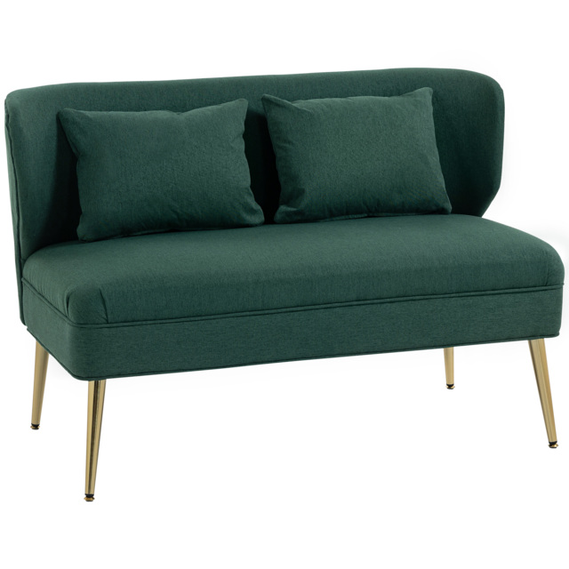 HOMCOM 2 Seater Sofa, Linen-look Fabric Small Sofa with Wing Back, Thick Seat, Metal Legs, Dark Green - image 1
