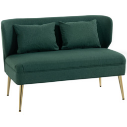 HOMCOM 2 Seater Sofa, Linen-look Fabric Small Sofa with Wing Back, Thick Seat, Metal Legs, Dark Green - thumbnail 1