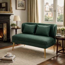 HOMCOM 2 Seater Sofa, Linen-look Fabric Small Sofa with Wing Back, Thick Seat, Metal Legs, Dark Green - thumbnail 2
