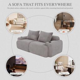 Modular 2-Seater Sofa with Cup Holder and Storage Pocket, Ribbed Corduroy Couch with High-Density Foam, 200L x 99W x 80H cm, Light Gray - Aosom UK - thumbnail 5