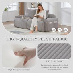 Modular 2-Seater Sofa with Cup Holder and Storage Pocket, Ribbed Corduroy Couch with High-Density Foam, 200L x 99W x 80H cm, Light Gray - Aosom UK - thumbnail 7