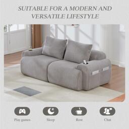 Modular 2-Seater Sofa with Cup Holder and Storage Pocket, Ribbed Corduroy Couch with High-Density Foam, 200L x 99W x 80H cm, Light Gray - Aosom UK - thumbnail 8