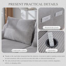 Modular 2-Seater Sofa with Cup Holder and Storage Pocket, Ribbed Corduroy Couch with High-Density Foam, 200L x 99W x 80H cm, Light Gray - Aosom UK - thumbnail 6