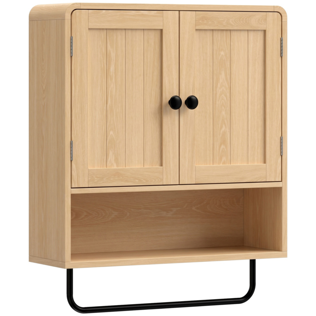 HOMCOM Bathroom Cabinet Wall Mounted, Bathroom Wall Cabinet with 2 Doors, Adjustable Shelf Storage for Toilet, Oak - image 1
