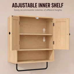 HOMCOM Bathroom Cabinet Wall Mounted, Bathroom Wall Cabinet with 2 Doors, Adjustable Shelf Storage for Toilet, Oak - thumbnail 6