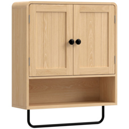 HOMCOM Bathroom Cabinet Wall Mounted, Bathroom Wall Cabinet with 2 Doors, Adjustable Shelf Storage for Toilet, Oak - thumbnail 1