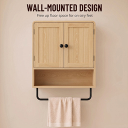 HOMCOM Bathroom Cabinet Wall Mounted, Bathroom Wall Cabinet with 2 Doors, Adjustable Shelf Storage for Toilet, Oak - thumbnail 5