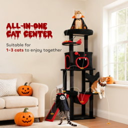 PawHut Gothic Cat Tree, 152 cm Multi-Level Cat Tower for Large Cats with Coffin Bed, Large Condo, for Halloween - thumbnail 4