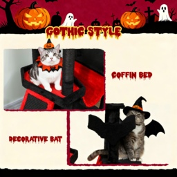 PawHut Gothic Cat Tree, 152 cm Multi-Level Cat Tower for Large Cats with Coffin Bed, Large Condo, for Halloween - thumbnail 5
