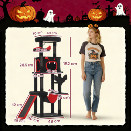 PawHut Gothic Cat Tree, 152 cm Multi-Level Cat Tower for Large Cats with Coffin Bed, Large Condo, for Halloween - thumbnail 3