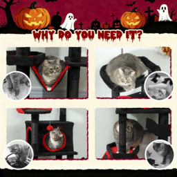 PawHut Gothic Cat Tree, 152 cm Multi-Level Cat Tower for Large Cats with Coffin Bed, Large Condo, for Halloween - thumbnail 8