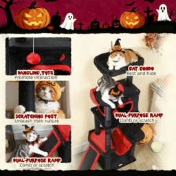 PawHut Gothic Cat Tree, 152 cm Multi-Level Cat Tower for Large Cats with Coffin Bed, Large Condo, for Halloween - thumbnail 6