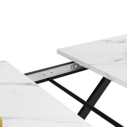Extendable Dining Table with Marble MDF Top, Crossed Iron Legs, Telescopic Table of Space-Saving Design, Ideal for Kitchen, Dining Room, White - Aosom UK - thumbnail 8