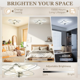 HOMCOM Ceiling Fan with Light and Remote, 3 Colour Temperatures, LED Mount Ceiling Fan Light for Bedroom, Silver Tone - thumbnail 5