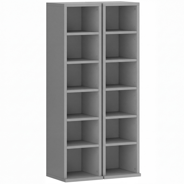 HOMCOM Set of 2 CD Media Display Shelf Unit Tower Rack with Adjustable Shelves, Light Grey - image 1