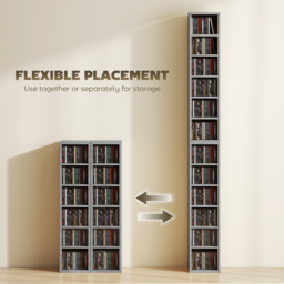HOMCOM Set of 2 CD Media Display Shelf Unit Tower Rack with Adjustable Shelves, Light Grey - thumbnail 5