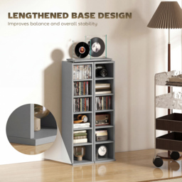HOMCOM Set of 2 CD Media Display Shelf Unit Tower Rack with Adjustable Shelves, Light Grey - thumbnail 8