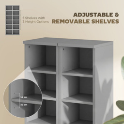 HOMCOM Set of 2 CD Media Display Shelf Unit Tower Rack with Adjustable Shelves, Light Grey - thumbnail 6