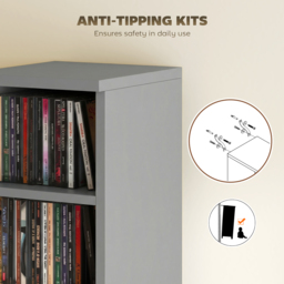 HOMCOM Set of 2 CD Media Display Shelf Unit Tower Rack with Adjustable Shelves, Light Grey - thumbnail 7
