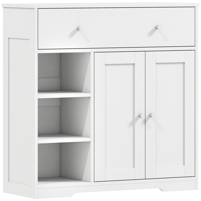 HOMCOM Bathroom Floor Cabinet, Freestanding Bathroom Cabinet with Drawer, Door, Open Shelves, White - image 1