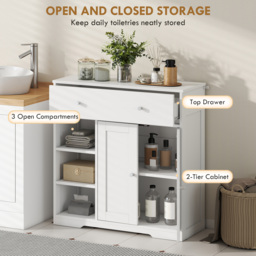 HOMCOM Bathroom Floor Cabinet, Freestanding Bathroom Cabinet with Drawer, Door, Open Shelves, White - thumbnail 4