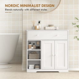 HOMCOM Bathroom Floor Cabinet, Freestanding Bathroom Cabinet with Drawer, Door, Open Shelves, White - thumbnail 6