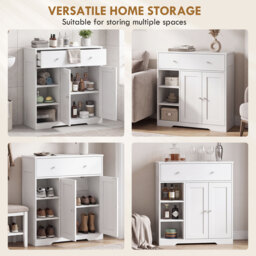 HOMCOM Bathroom Floor Cabinet, Freestanding Bathroom Cabinet with Drawer, Door, Open Shelves, White - thumbnail 7