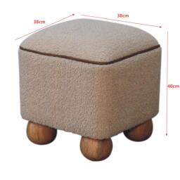 Solid Mango Wood Footstool with High-resilience Cushioning and Drawer, Upholstered Top Seat with Ball Feet, 38L x 38W x 40H cm, Brown - Aosom UK - thumbnail 3