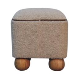 Solid Mango Wood Footstool with High-resilience Cushioning and Drawer, Upholstered Top Seat with Ball Feet, 38L x 38W x 40H cm, Brown - Aosom UK - thumbnail 2