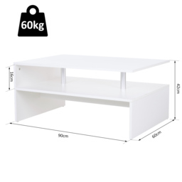 HOMCOM 2-Tier Coffee Table, Modern Rectangular Design Side/End Table with Open Shelf, for Living Room Entryway Hallway, White. - Aosom UK - thumbnail 3