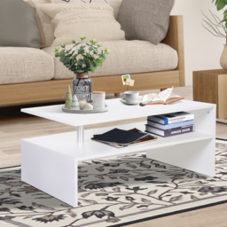 HOMCOM 2-Tier Coffee Table, Modern Rectangular Design Side/End Table with Open Shelf, for Living Room Entryway Hallway, White. - Aosom UK - thumbnail 2