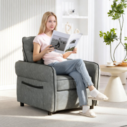 HOMCOM Accent Chair, Faux Leather Armchair - Grey - thumbnail 2