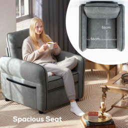 HOMCOM Accent Chair, Faux Leather Armchair - Grey - thumbnail 5